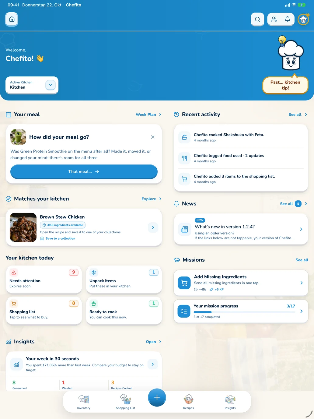 Start hub for daily kitchen control